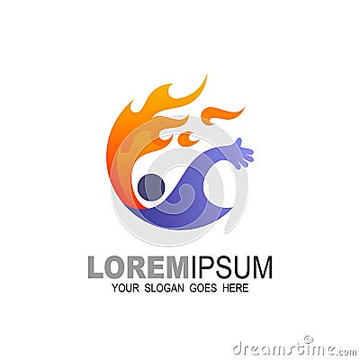 People and fire logo, Creative Red Flame Vector Illustration