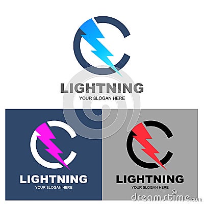 Arrow and thunder in letter c shape logo Vector Illustration