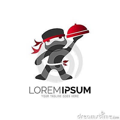 Restaurant logo with ninja, assassin icon vector design Vector Illustration