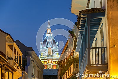 Cartagena Cathedral at Night Stock Photo