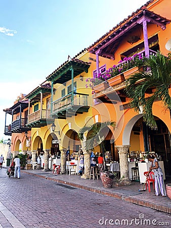 Cartagena, Colombia. August 30, 2019 - colorful houses, streets of Cartagena, Colombia Editorial Stock Photo