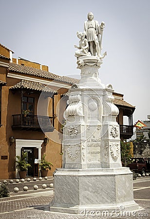 Cartagena Colombia South America statue La Heroica de Cartagena Christopher Columbus in Plaza de la Aduana Stock Photo