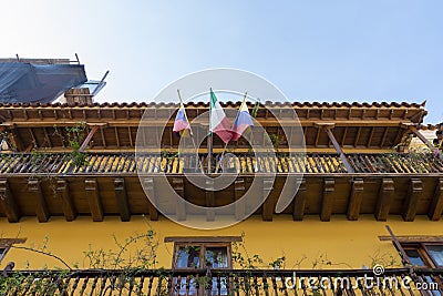 A typical colonial balcony of Cartagena de Indias Editorial Stock Photo