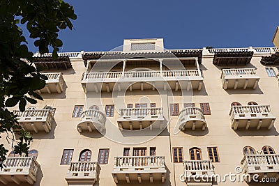 A typical colonial balcony of Cartagena de Indias Editorial Stock Photo