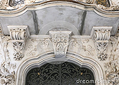 Beautiful carved stone details of Modernist Style House facade in Cartagena Editorial Stock Photo