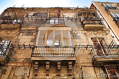 Old colorful and vintage facade in Cartagena Editorial Stock Photo