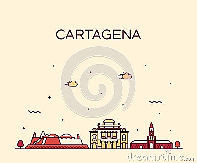 Cartagena skyline Colombia big city vector linear Vector Illustration