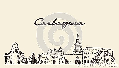 Cartagena skyline Colombia hand draw vector sketch Vector Illustration
