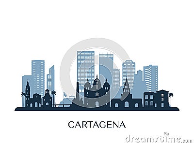 Cartagena skyline, monochrome silhouette. Vector Illustration