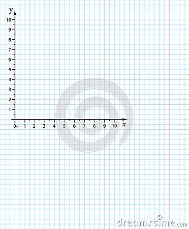 Cartesian coordinate system on a notebook sheet on a checkered grid. Vector illustration Vector Illustration