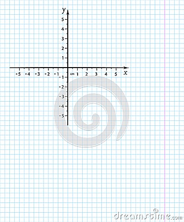 Cartesian coordinate system on a notebook sheet on a checkered grid. Vector illustration Vector Illustration