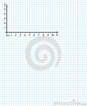 Cartesian coordinate system on a notebook sheet on a checkered grid. Vector illustration Cartoon Illustration