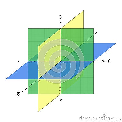 Cartesian coordinate system perspective grid three-dimensional. Vector isometric solid shapes projection. geometry and algebra Cartoon Illustration