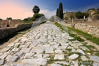 Carthage - Ancient Roman paved Stock Photo