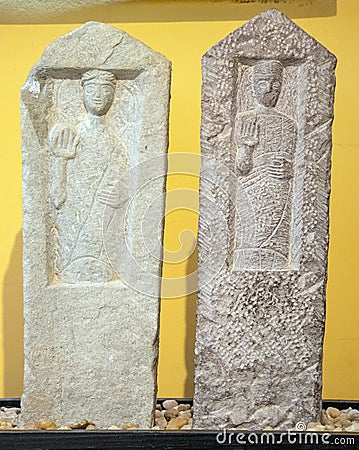 Carthaginian Tombstone at the Utica Punic and Roman Museum: A Glimpse into North Africa's Ancient Past Editorial Stock Photo