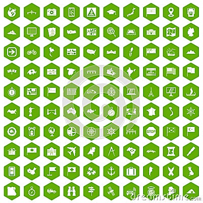 100 cartography icons hexagon green Vector Illustration