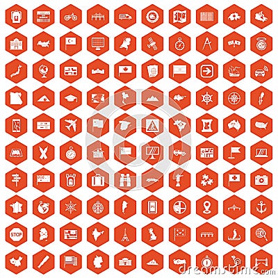 100 cartography icons hexagon orange Vector Illustration