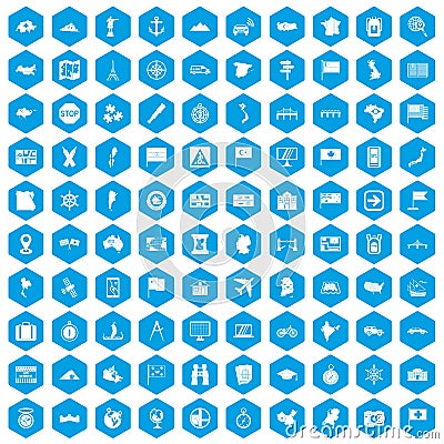 100 cartography icons set blue Vector Illustration