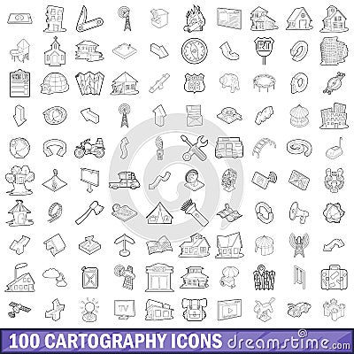 100 cartography icons set, outline style Vector Illustration