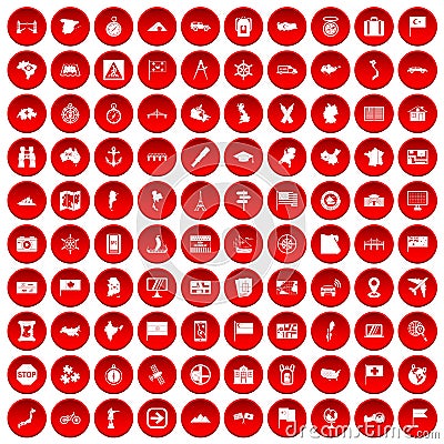 100 cartography icons set red Vector Illustration