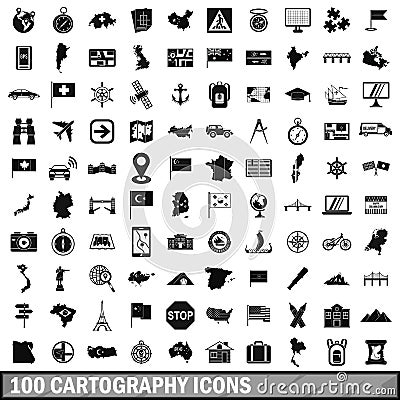 100 cartography icons set, simple style Vector Illustration