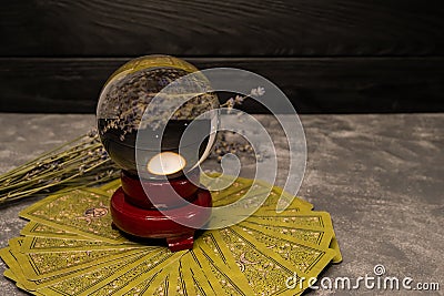 Cartomancy, occult science. Forecasting, fortune telling concept. Stock Photo