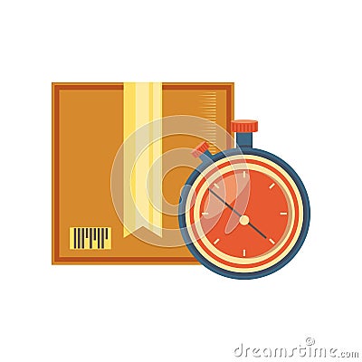 Carton box with chronometer delivery service Vector Illustration