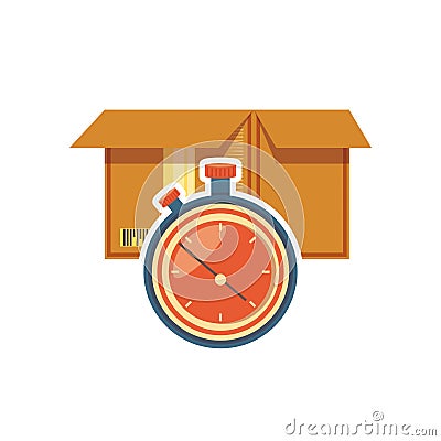 Carton box with chronometer delivery service Vector Illustration