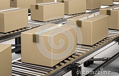 Carton boxes on conveyor belt Stock Photo