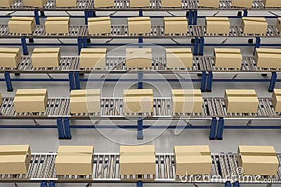 Carton boxes on conveyor belt Stock Photo