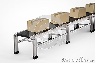 Carton boxes on conveyor belt Stock Photo