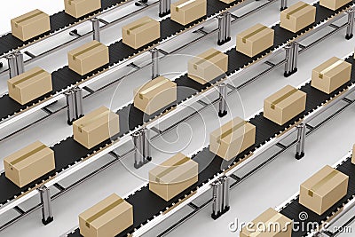 carton boxes on conveyor belts Stock Photo