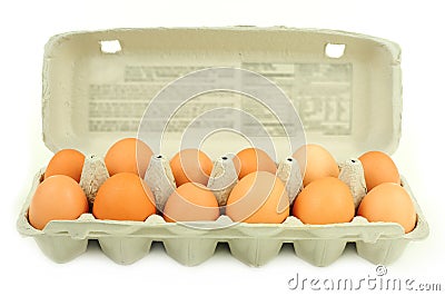 Carton of dozen brown eggs Stock Photo