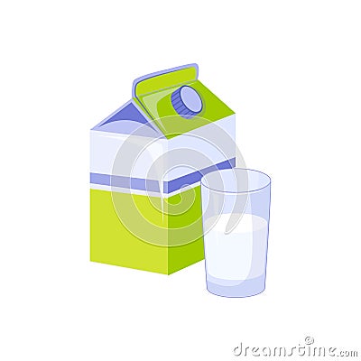 Carton And Glass Of Milk, Based Product Isolated Icon Vector Illustration