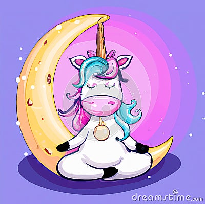Carton Unicorn dream on the moon Stock Photo
