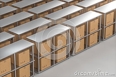 The cartons are put on neatly arranged shelves, 3d rendering Stock Photo