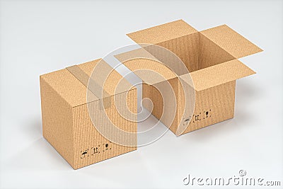 The cartons are stacked against a white background, 3d rendering Stock Photo