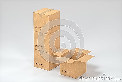 The cartons are stacked against a white background, 3d rendering Stock Photo