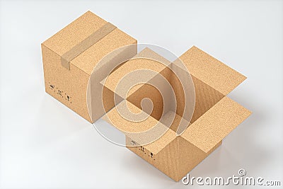 The cartons are stacked against a white background, 3d rendering Stock Photo