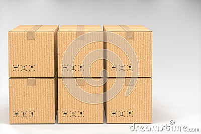 The cartons are stacked against a white background, 3d rendering Stock Photo