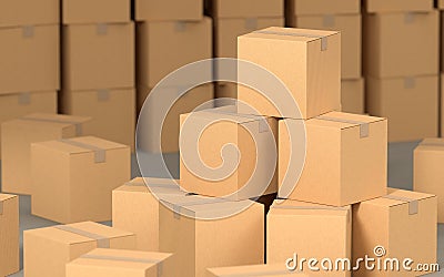 Cartons stacked together, factory warehouse, 3d rendering Stock Photo