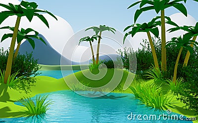 Cartoon 3d tropical jungle landscape Stock Photo