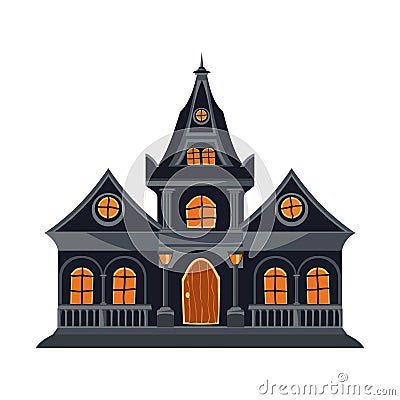 Cartoon abandoned house. A dark Halloween house, Vector Illustration
