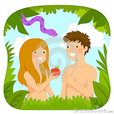 Cartoon Adam and Eve Vector Illustration