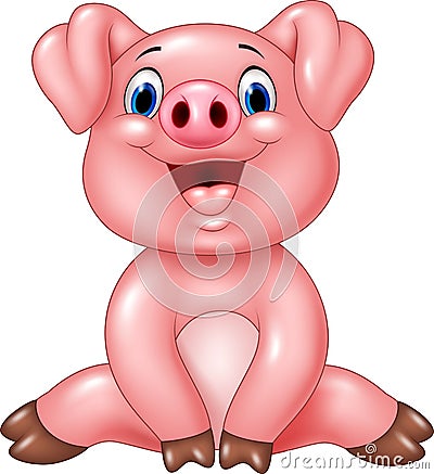 Cartoon adorable baby pig isolated on white background Vector Illustration