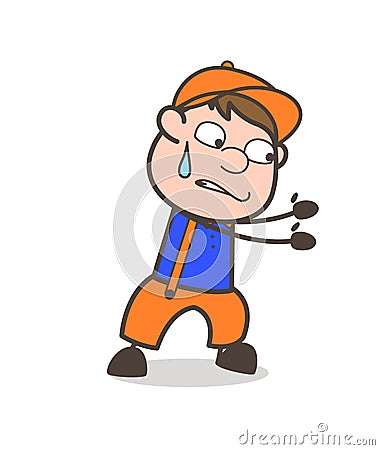 Cartoon Adult Labor Trying to Pull Vector Concept Stock Photo