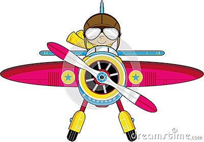 Cartoon Aeroplane with Pilot Vector Illustration