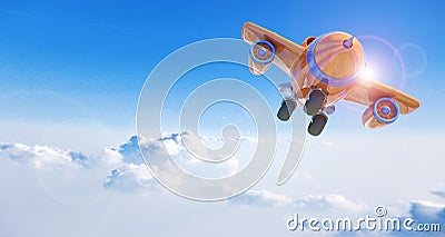 Cartoon airplane flying above clouds Stock Photo