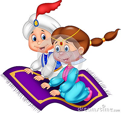 Cartoon Aladdin and Jasmine Vector Illustration