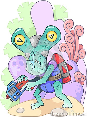 Cartoon alien from outer space, funny illustration Vector Illustration